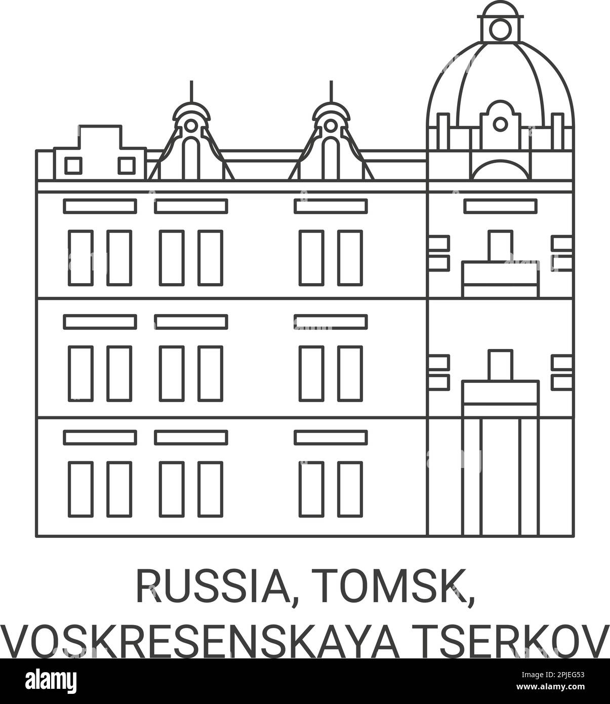 Russia, Tomsk, Voskresenskaya Tserkov travel landmark vector illustration Stock Vector