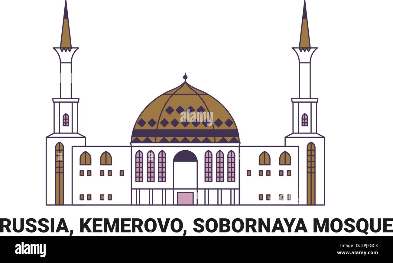 Russia, Kemerovo, Sobornaya Mosque, travel landmark vector illustration Stock Vector