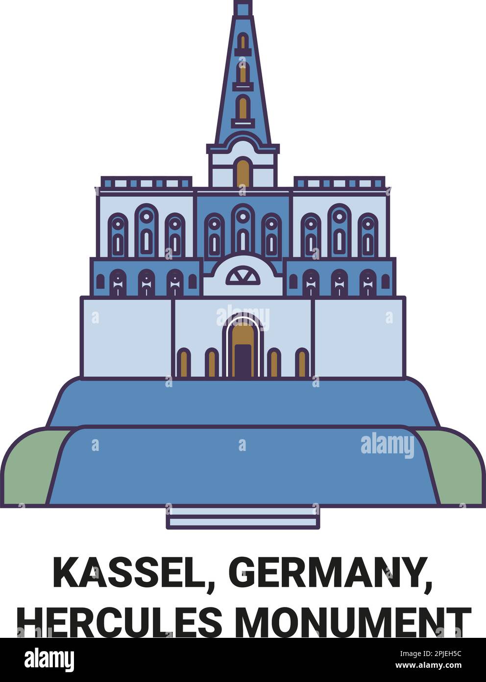 Germany, Kassel, Hercules Monument travel landmark vector illustration Stock Vector