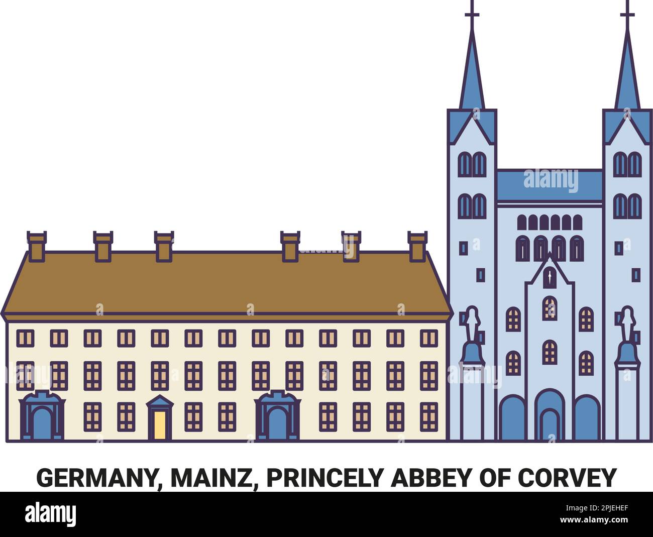 Germany, Mainz, Princely Abbey Of Corvey travel landmark vector illustration Stock Vector