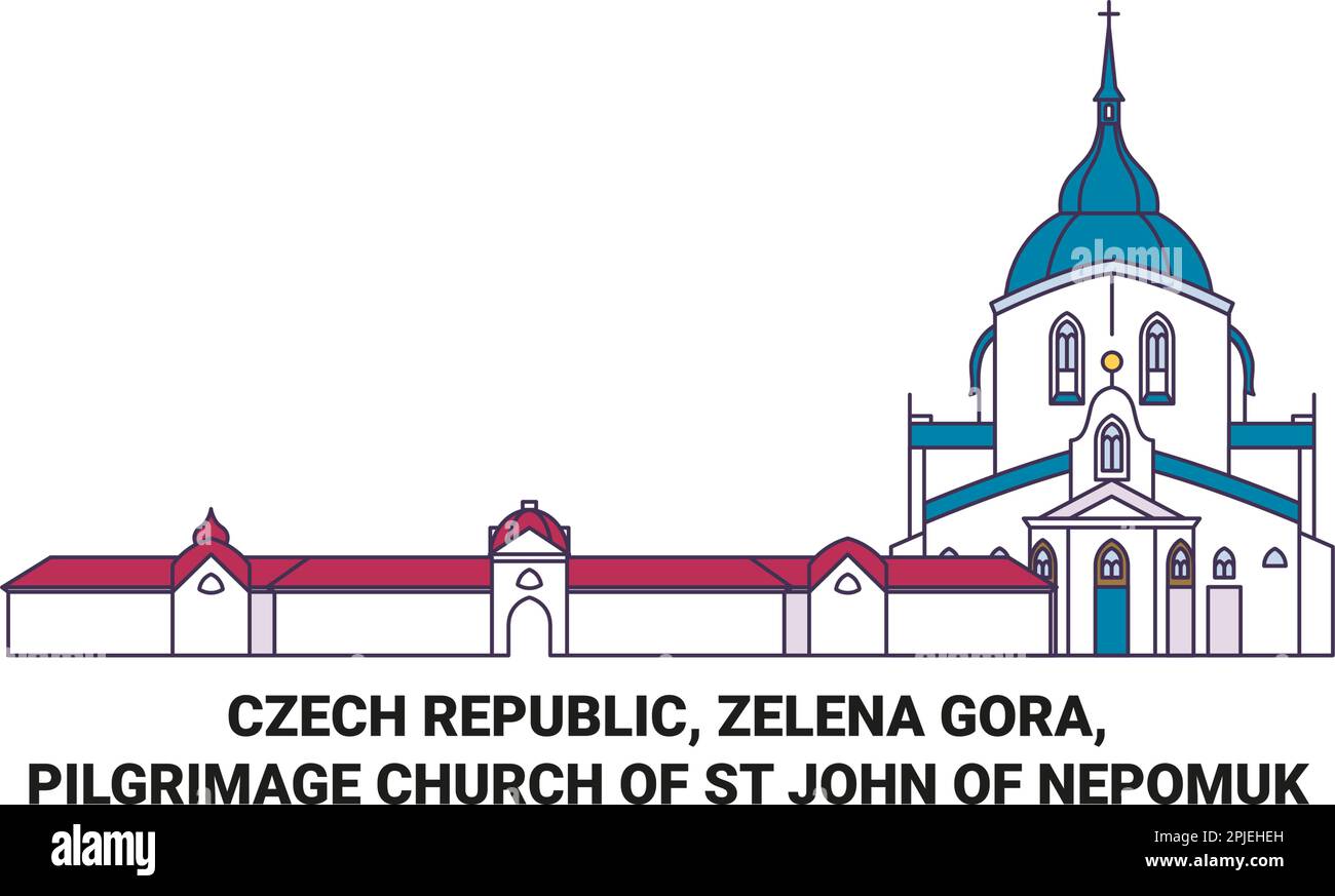 Czech Republic, Zelena Gora, Pilgrimage Church Of St John Of Nepomuk travel landmark vector illustration Stock Vector