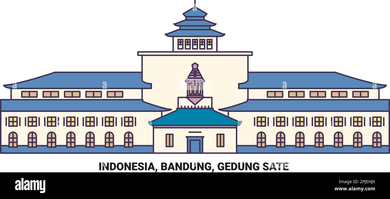 Indonesia, Bandung, Gedung Sate travel landmark vector illustration Stock Vector