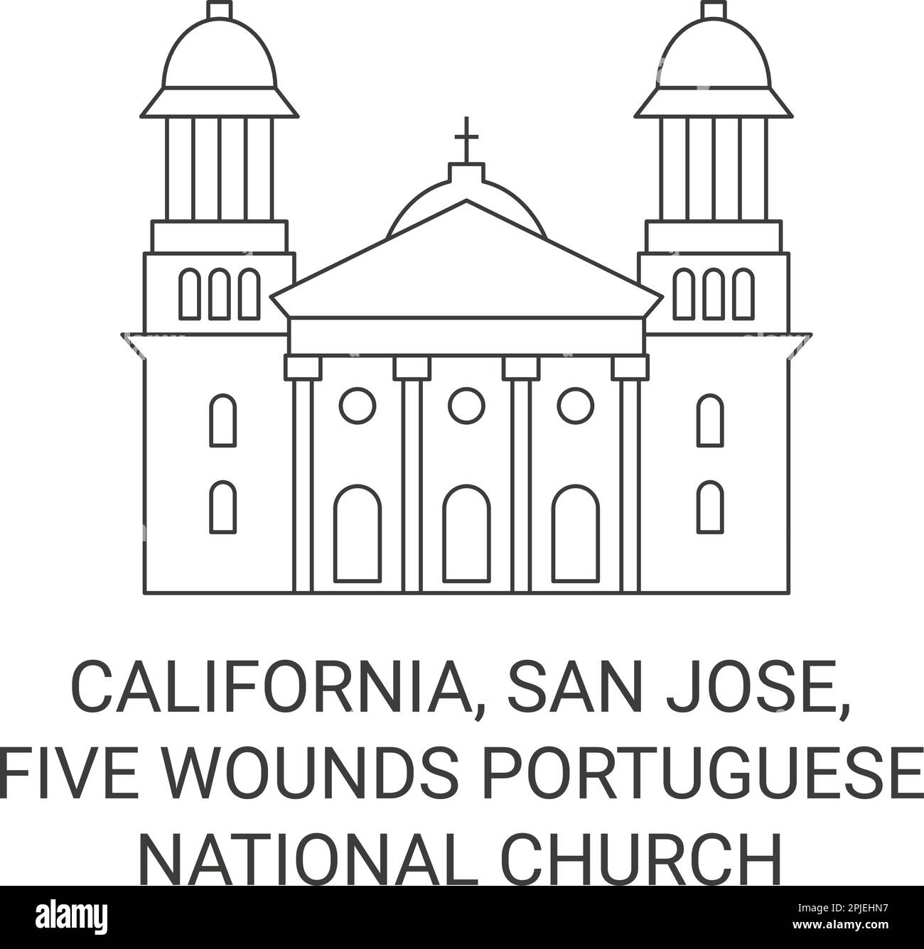 United States, California, San Jose, Five Wounds Portuguese National Church travel landmark vector illustration Stock Vector