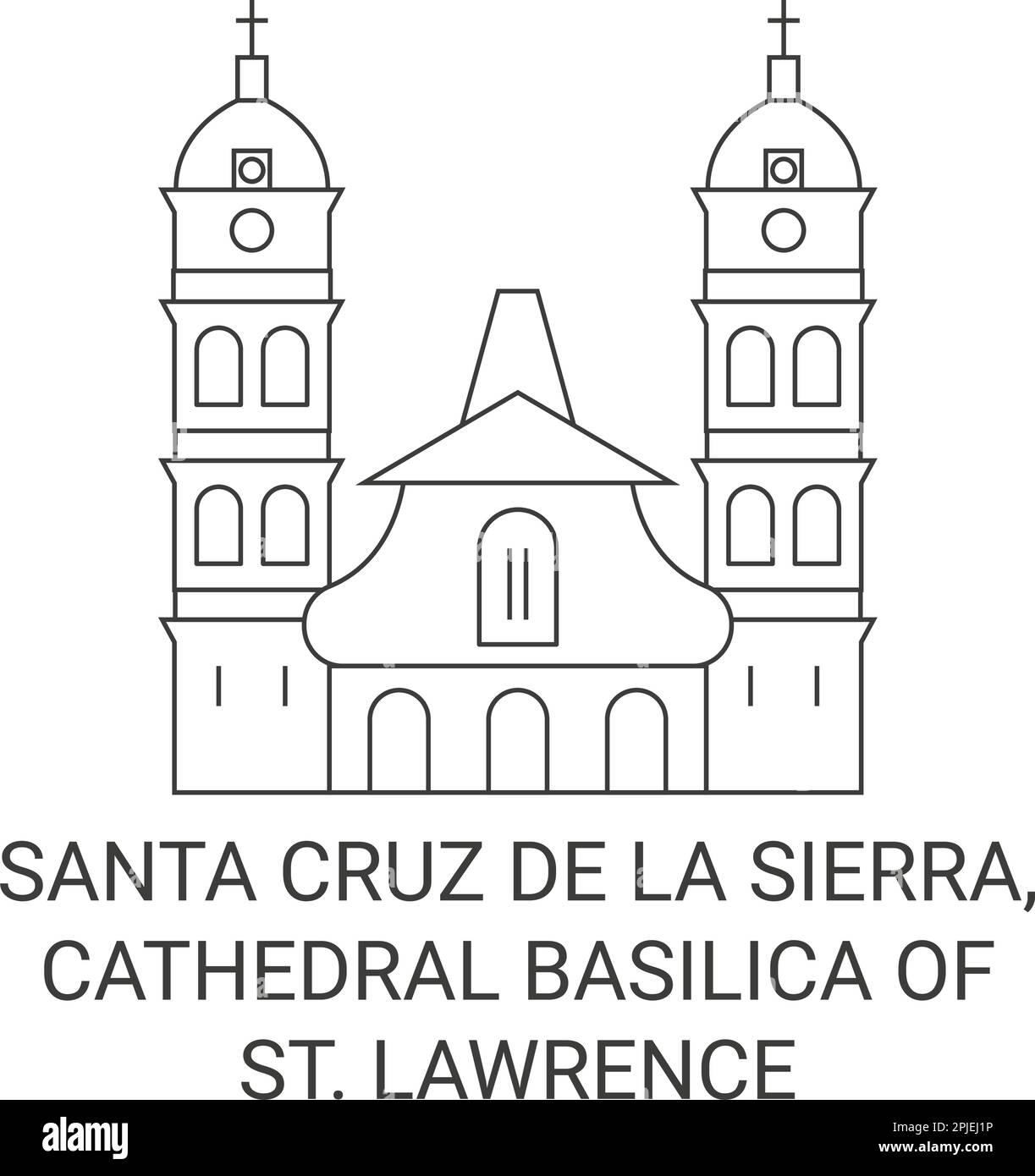 Bolivia, Santa Cruz De La Sierra, Cathedral Basilica Of St. Lawrence travel landmark vector illustration Stock Vector
