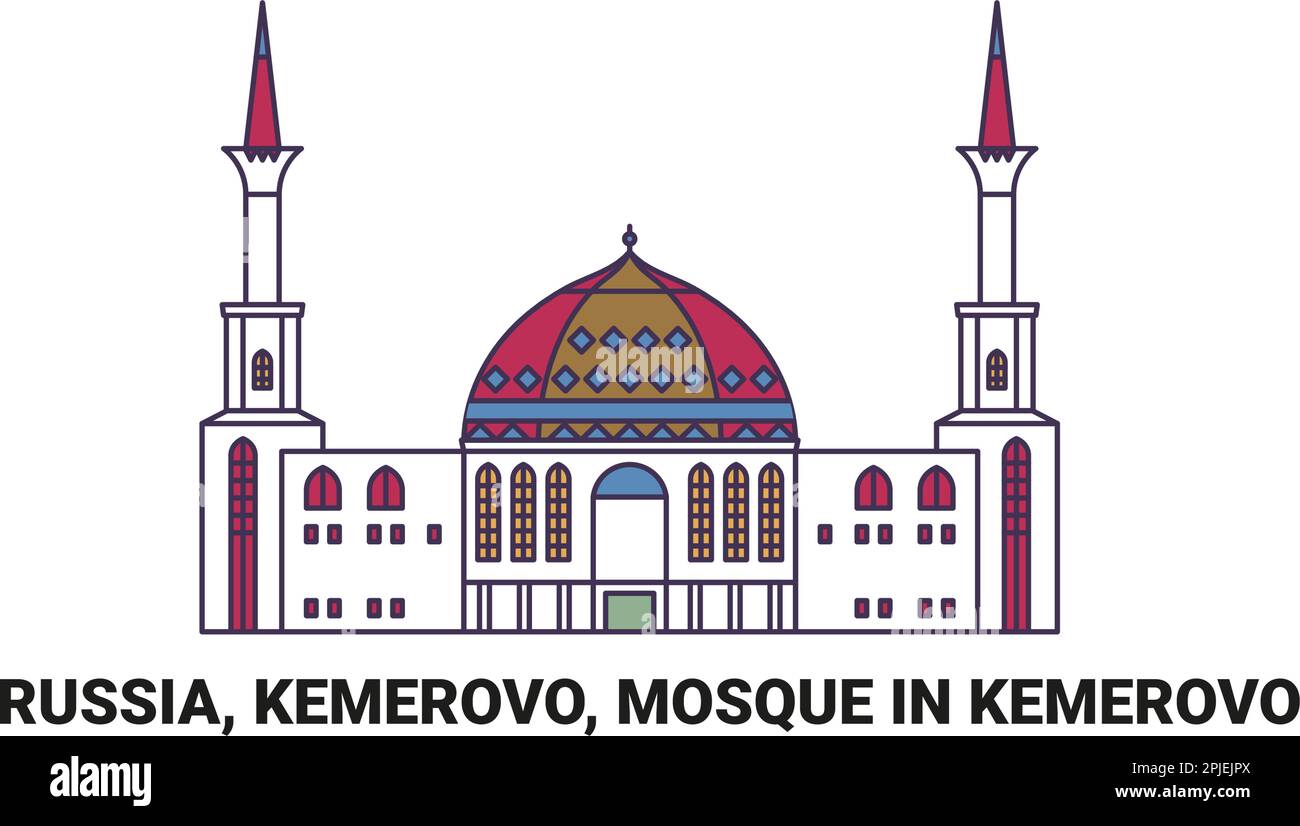 Russia, Kemerovo, Mosque In Kemerovo, travel landmark vector illustration Stock Vector