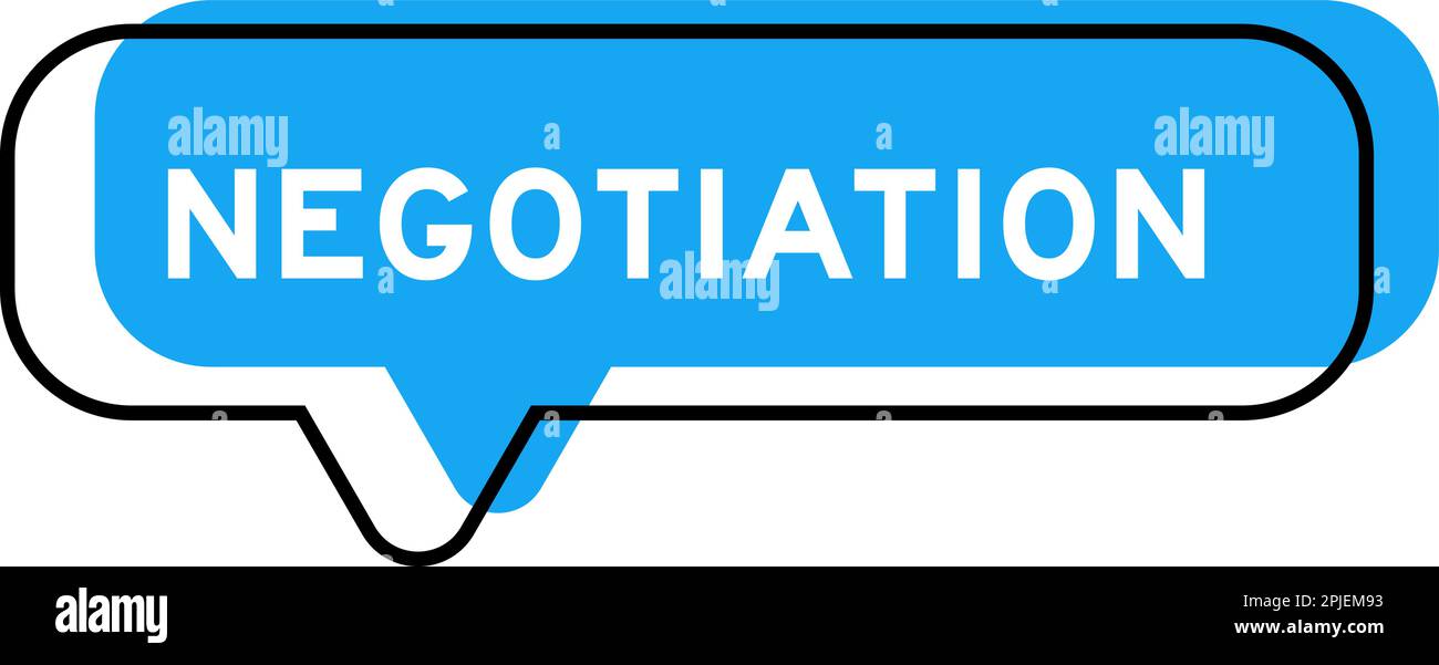 Speech banner and blue shade with word negotiation on white background
