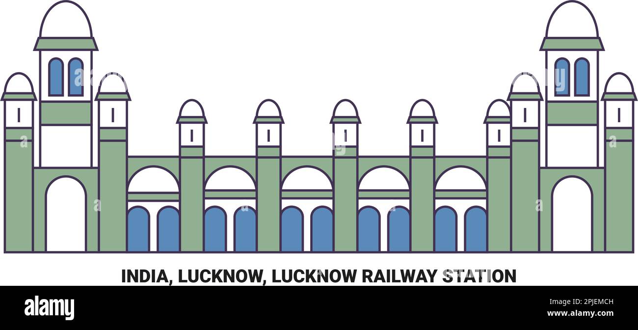 India, Lucknow, Lucknow Railway Station travel landmark vector illustration Stock Vector