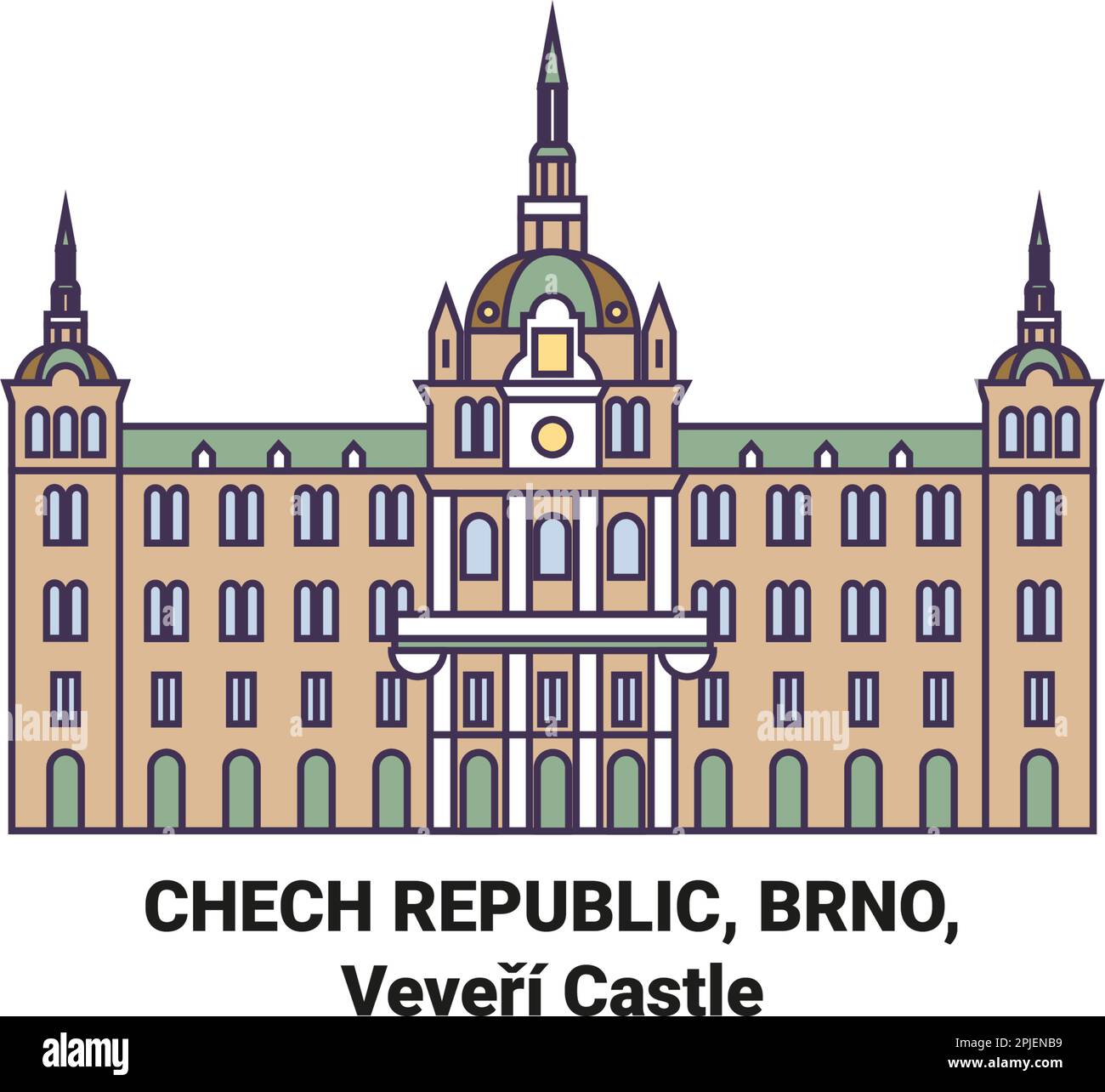 Chech Republic, Brno, Veveri Castle travel landmark vector illustration Stock Vector