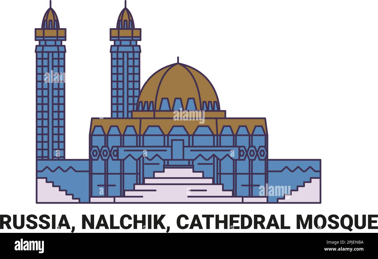 Russia, Nalchik, Cathedral Mosque travel landmark vector illustration Stock Vector