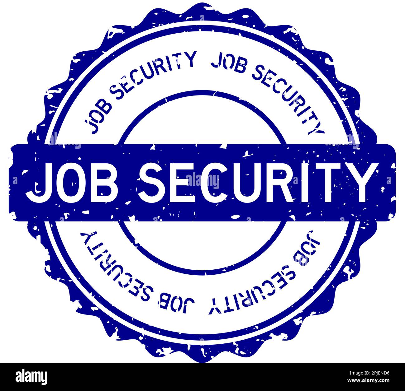 Grunge blue job security word round rubber seal stamp on white