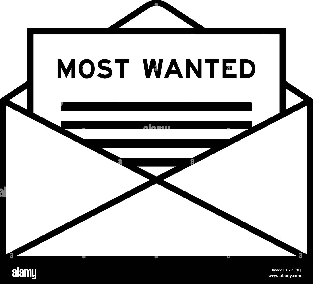 Envelope and letter sign with word most wanted as the headline Stock Vector