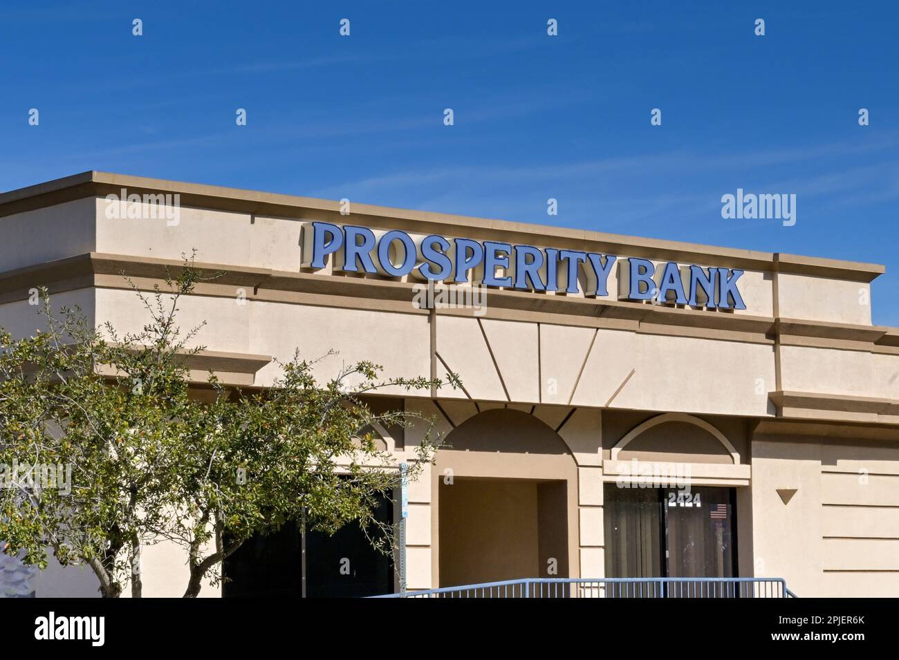 Galveston, Texas, USA - February 2023:  Front of the branch of the Prosperity Bank in the city centre Stock Photo