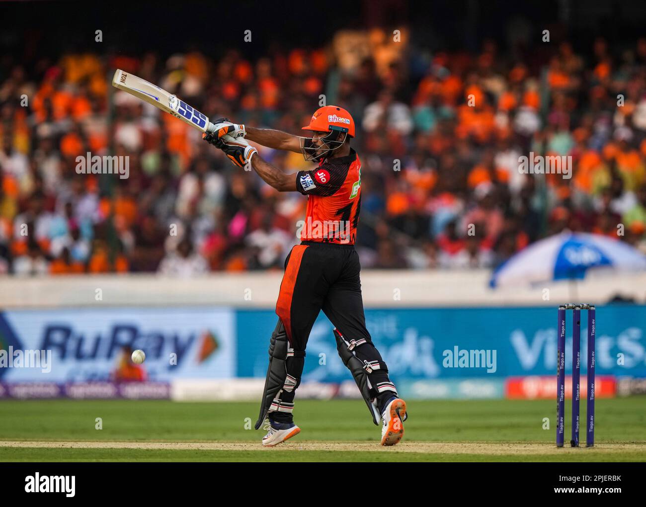 Sunrisers Hyderabad's Mayank Agarwal bats during the Indian Premier League cricket match between