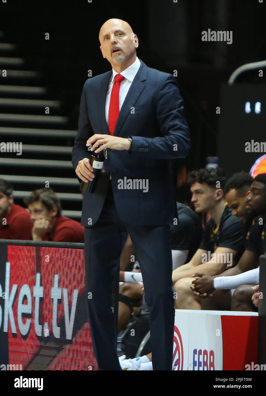 Coach Sasa Obradovic of AS MONACO during the French cup, Top 8, Semi-finals  Basketball match between Le Mans Sarthe Basket and AS Monaco on March 19,  2023 at Arena Loire in Trelaze,
