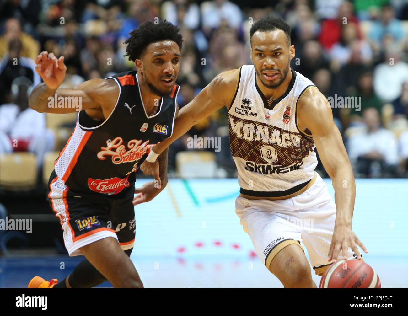 Matt MORGAN of Le Mans Sarthe Basket and Elie OKOBO of AS MONACO during the  French cup, Top 8, Semi-finals Basketball match between Le Mans Sarthe  Basket and AS Monaco on March