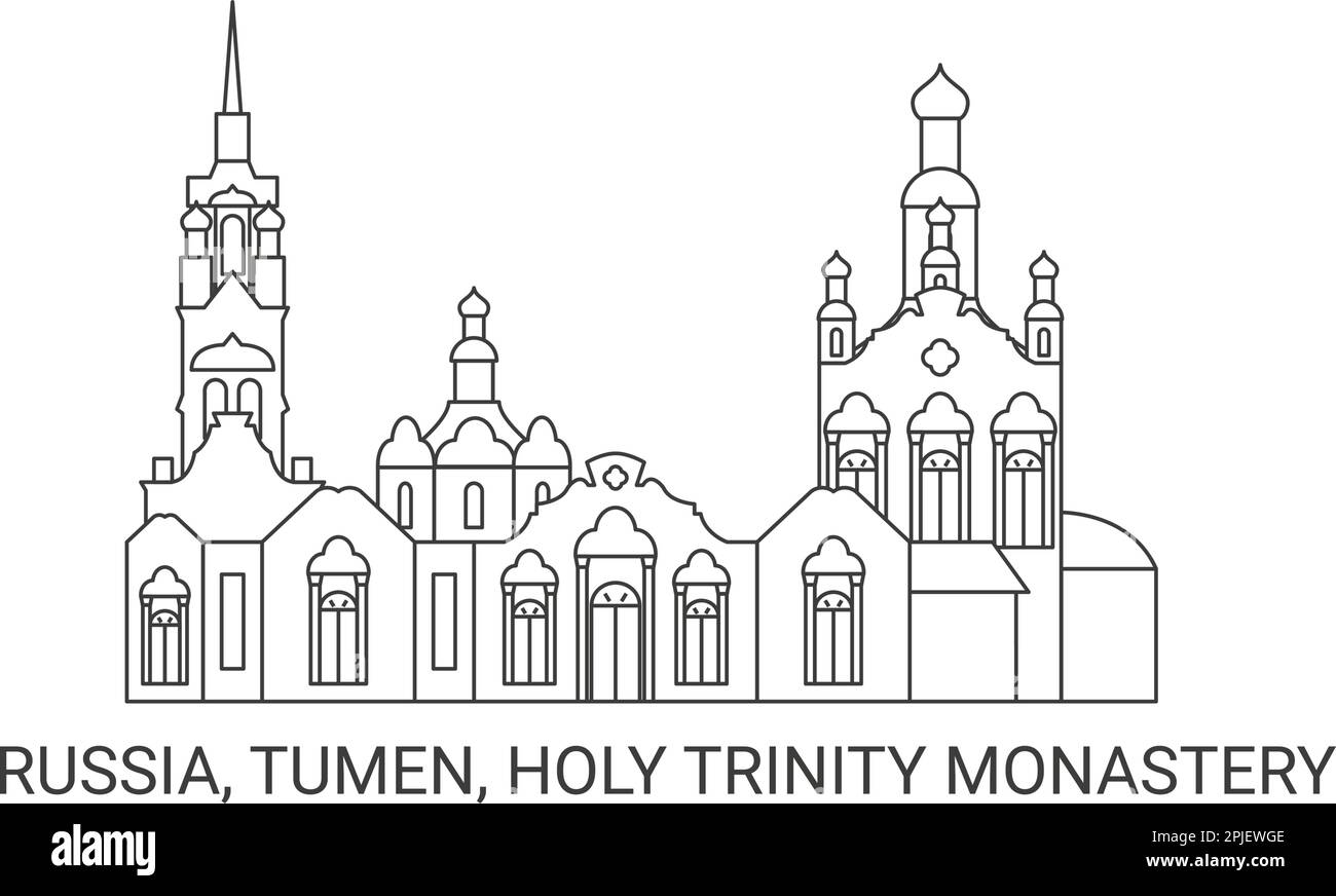 Russia, Tumen, Holy Trinity Monastery, travel landmark vector illustration Stock Vector