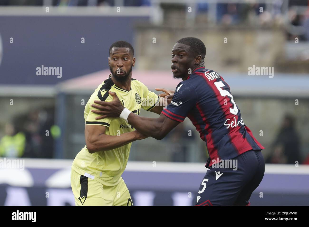 Bologna, Italy. 02nd Apr, 2023. Beto (Udinese) fights in the area
