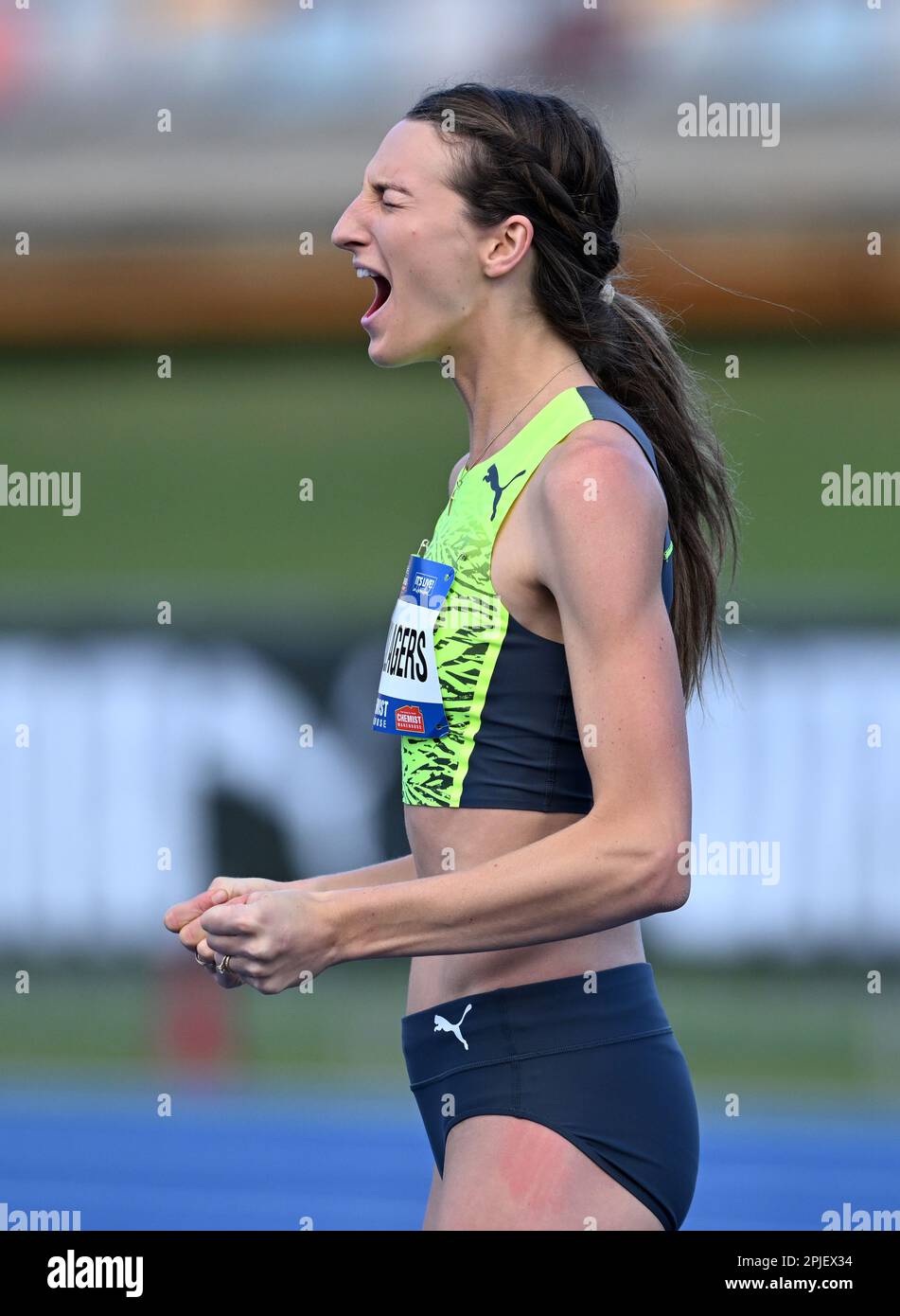 Nicola Olyslagers reacts during the final of the women’s High Jump