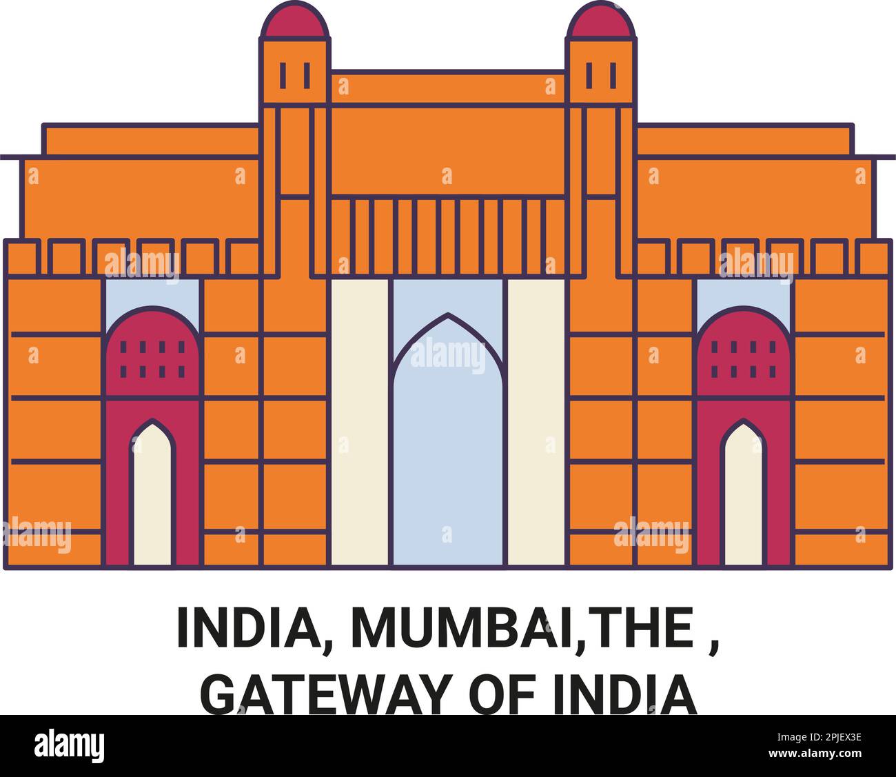 India, Mumbai,The , Gateway Of India travel landmark vector illustration Stock Vector