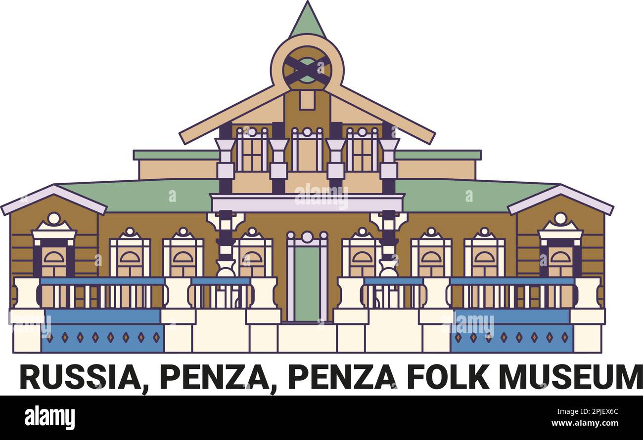 Russia, Penza, Penza Folk Museum, travel landmark vector illustration Stock Vector