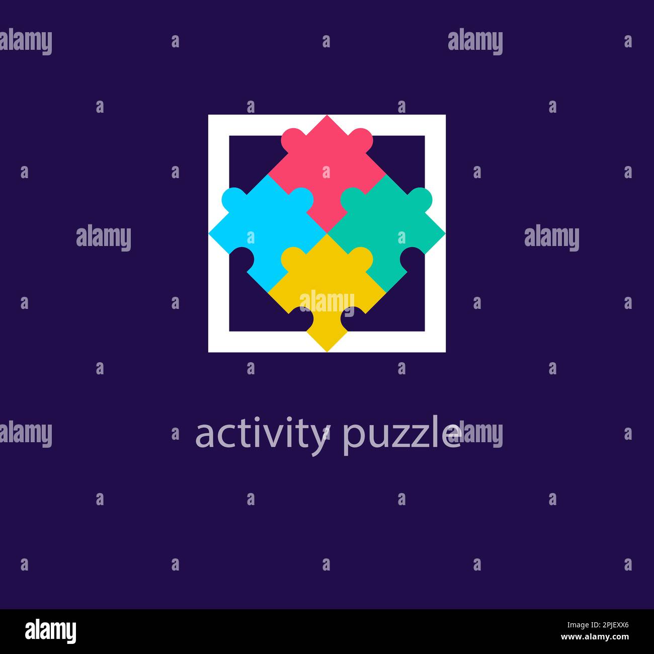 Colorful puzzle game team logo. Unique design color transitions. Creative activity playgroup logo template. vector. Stock Vector