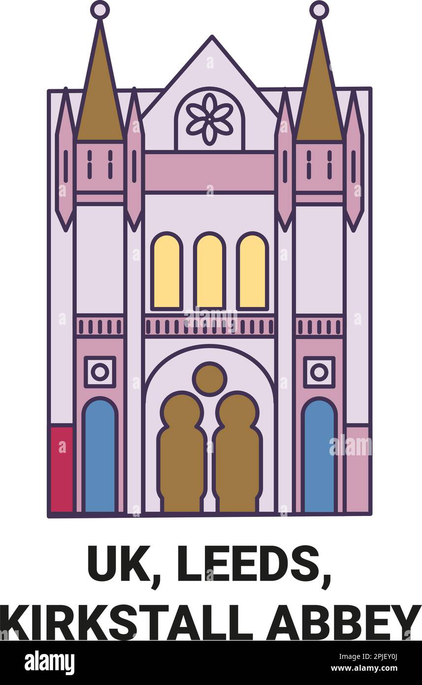 England, Leeds, Kirkstall Abbey travel landmark vector illustration Stock Vector