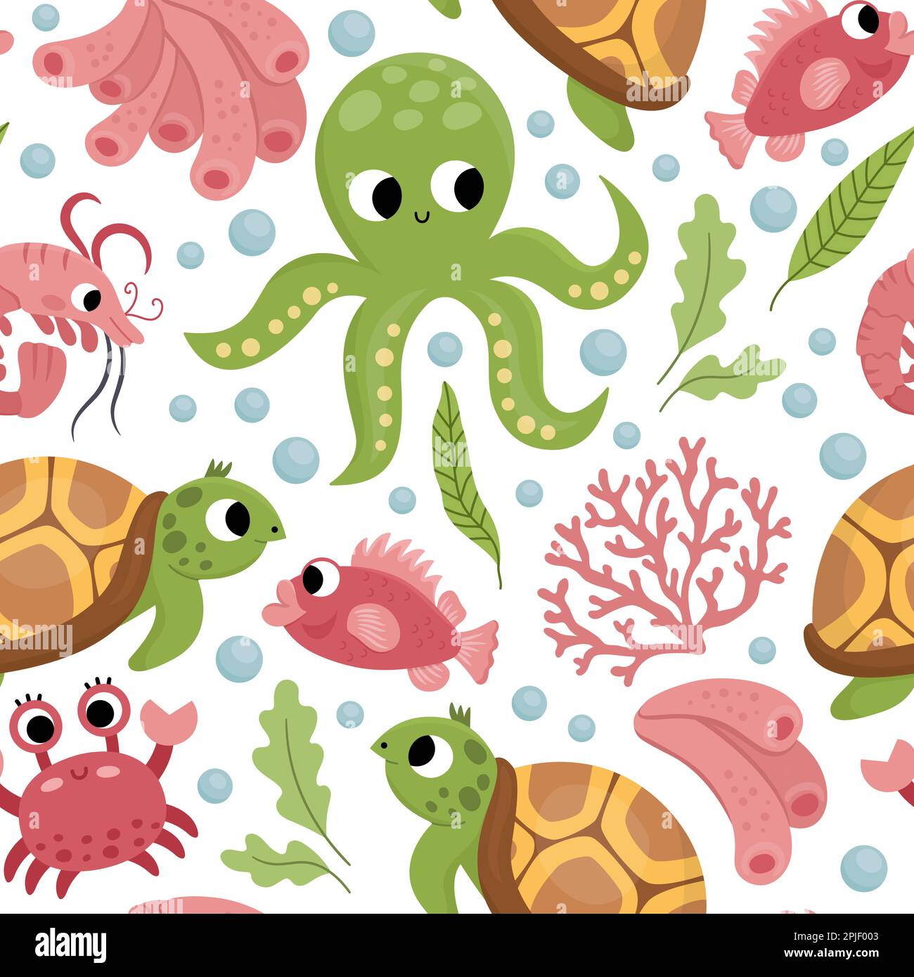 Vector under the sea seamless pattern. Repeat background with tortoise ...