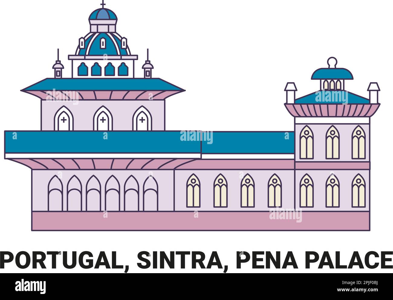 Portugal, Sintra, Pena Palace, travel landmark vector illustration Stock Vector