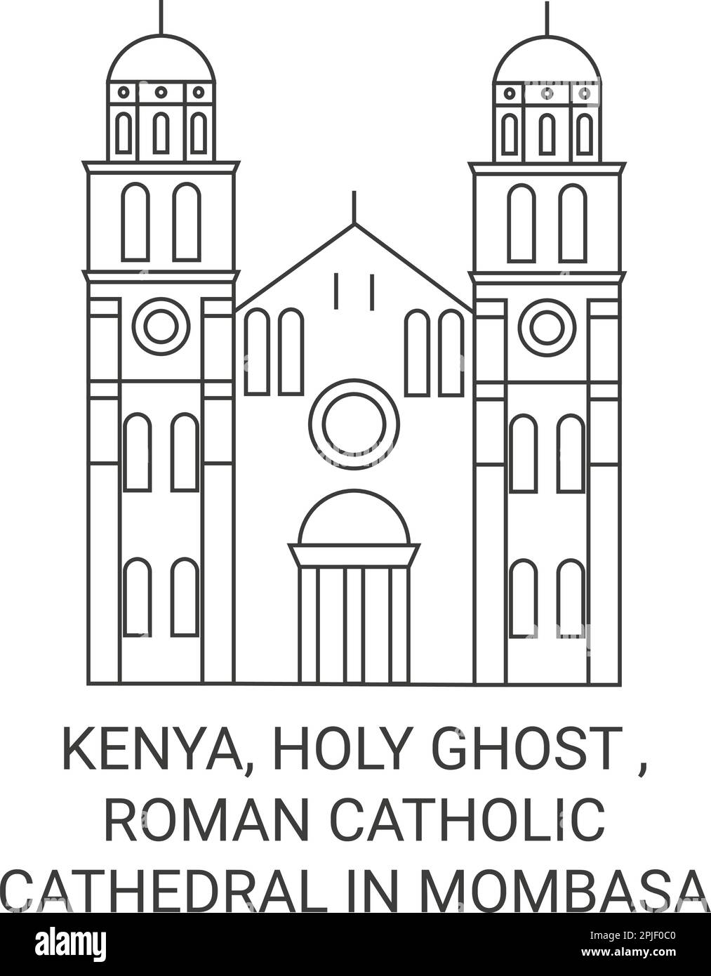 Kenya, Holy Ghost , Roman Catholic Cathedral In Mombasa travel landmark vector illustration Stock Vector