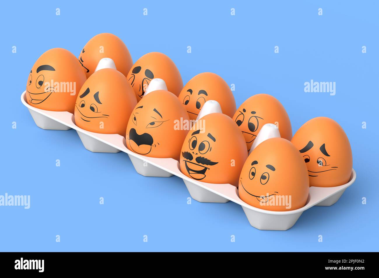 Farm white painted egg with expressions and funny face in plastic tray ...