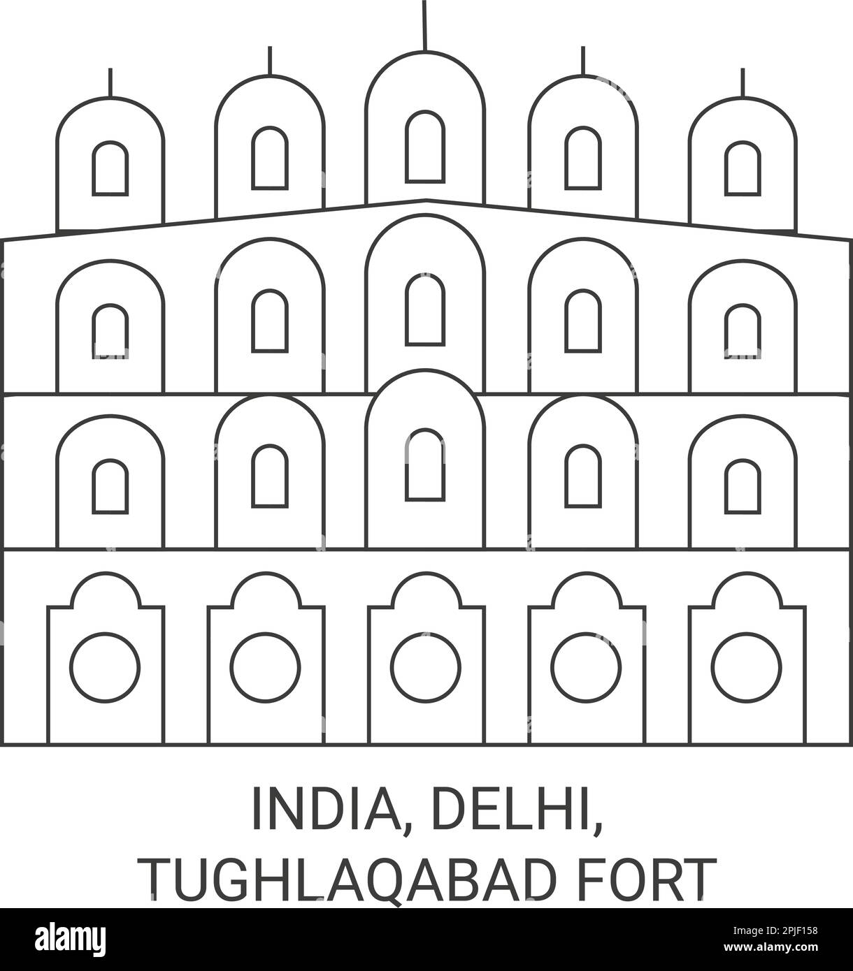 India, Delhi, Tughlaqabad Fort travel landmark vector illustration Stock Vector