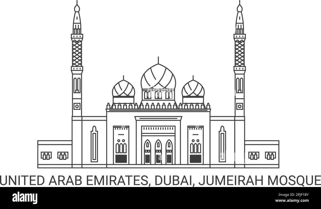 United Arab Emirates, Dubai, Jumeirah Mosque, travel landmark vector illustration Stock Vector