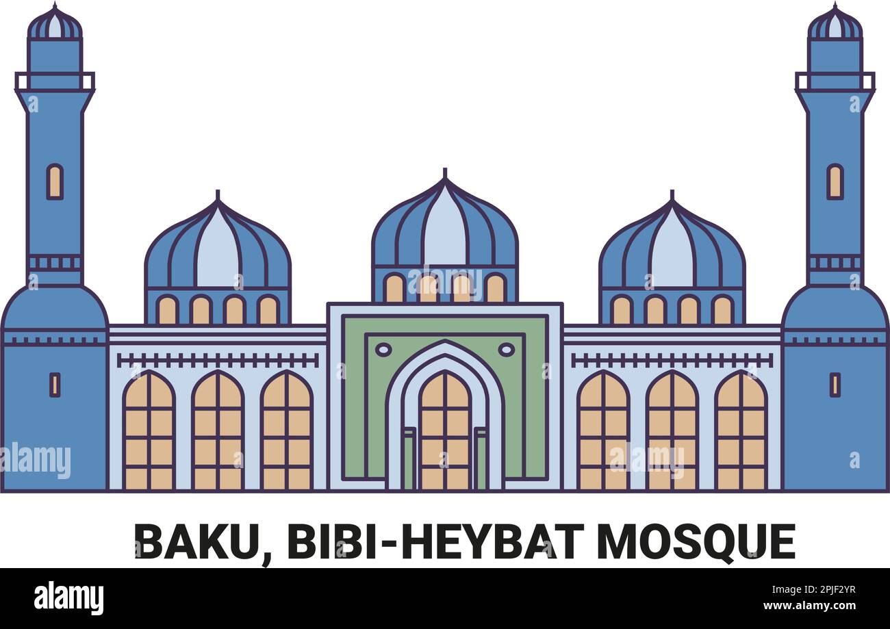 Azerbaijan, Baku, Bibiheybat Mosque, travel landmark vector illustration Stock Vector