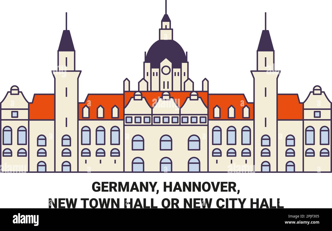 Germany, Hannover, New Town Hall Or New City Hall travel landmark vector illustration Stock