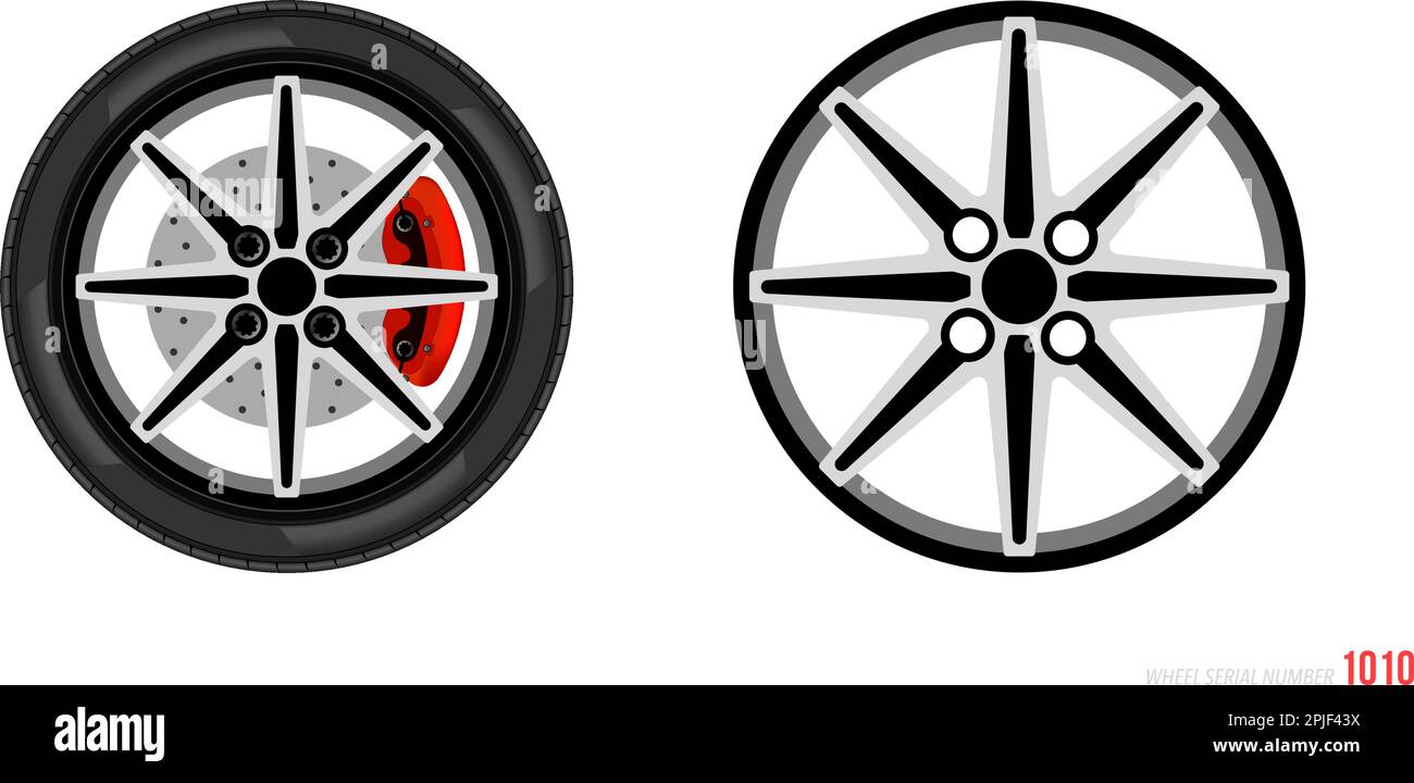 Realistic car rim. Wheel and rim symbol in modern and flat style