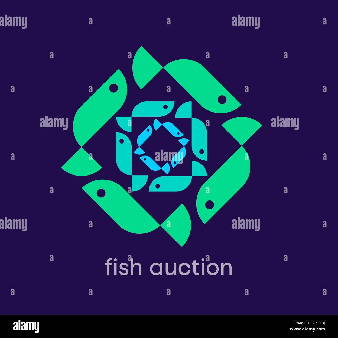 Central Fish auction logo. Unique design color transitions. Creative fish company logo template. vector. Stock Vector