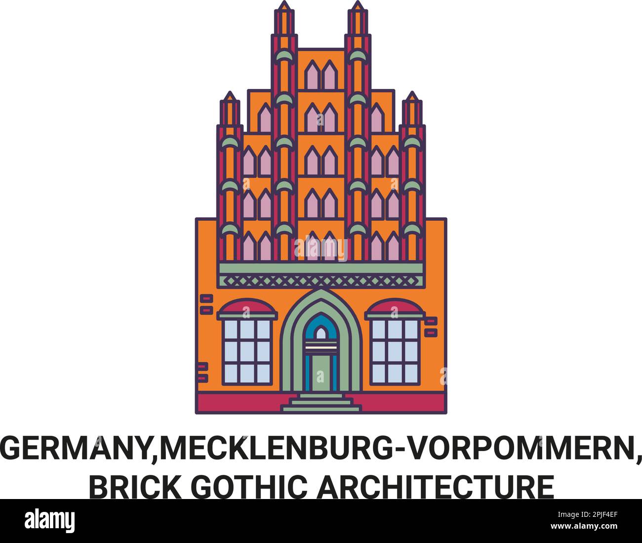 Germany,Mecklenburgvorpommern, Brick Gothic Architecture travel landmark vector illustration Stock Vector