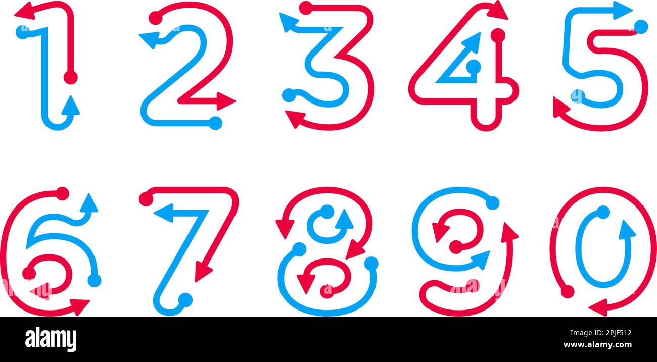 Direction arrows design from numbers. Latin alphabet numbers from 1 to ...