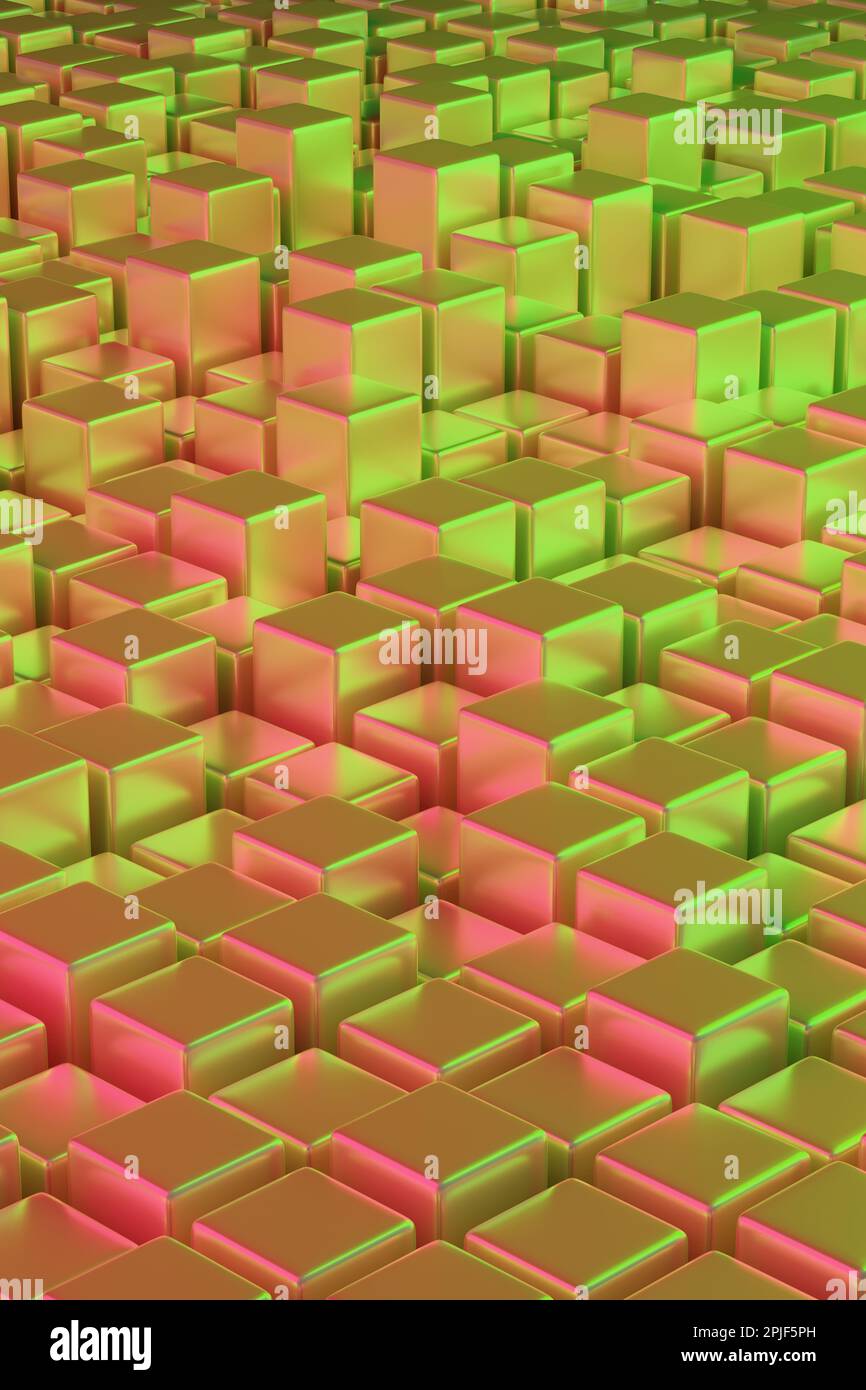 Green an red quadrangular prisms abstract background 3d illustration