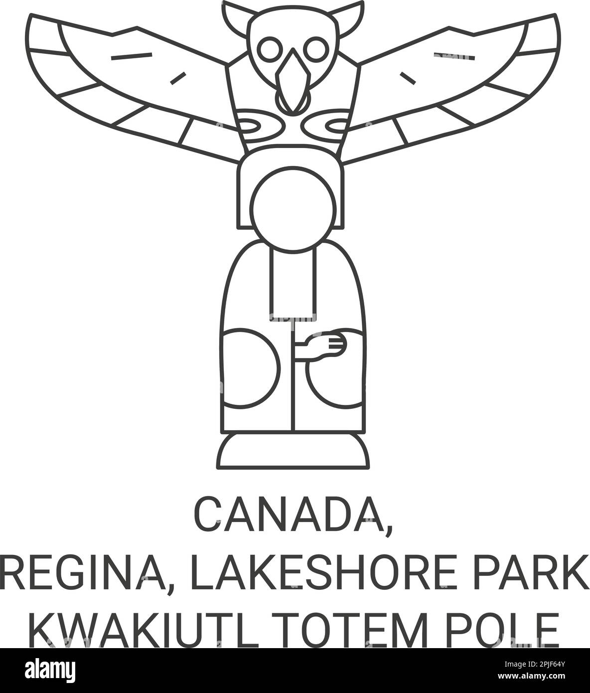 Canada, Regina, Lakeshore Park Kwakiutl Totem Pole travel landmark vector illustration Stock Vector