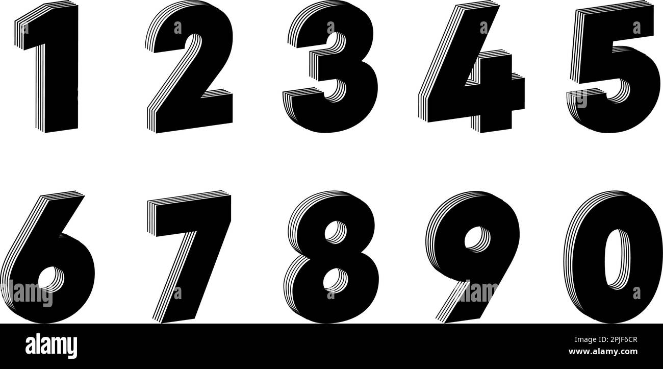 Number set linear abstract design. 3D Latin alphabet numbers from 1 to 0. logo, corporate identity, app, creative poster and more. Stock Vector
