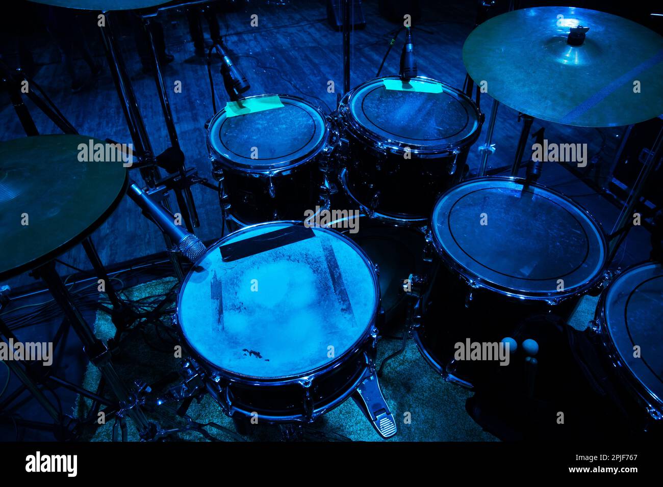 drum set on stage in a concert hall. Largesized photo with soft change