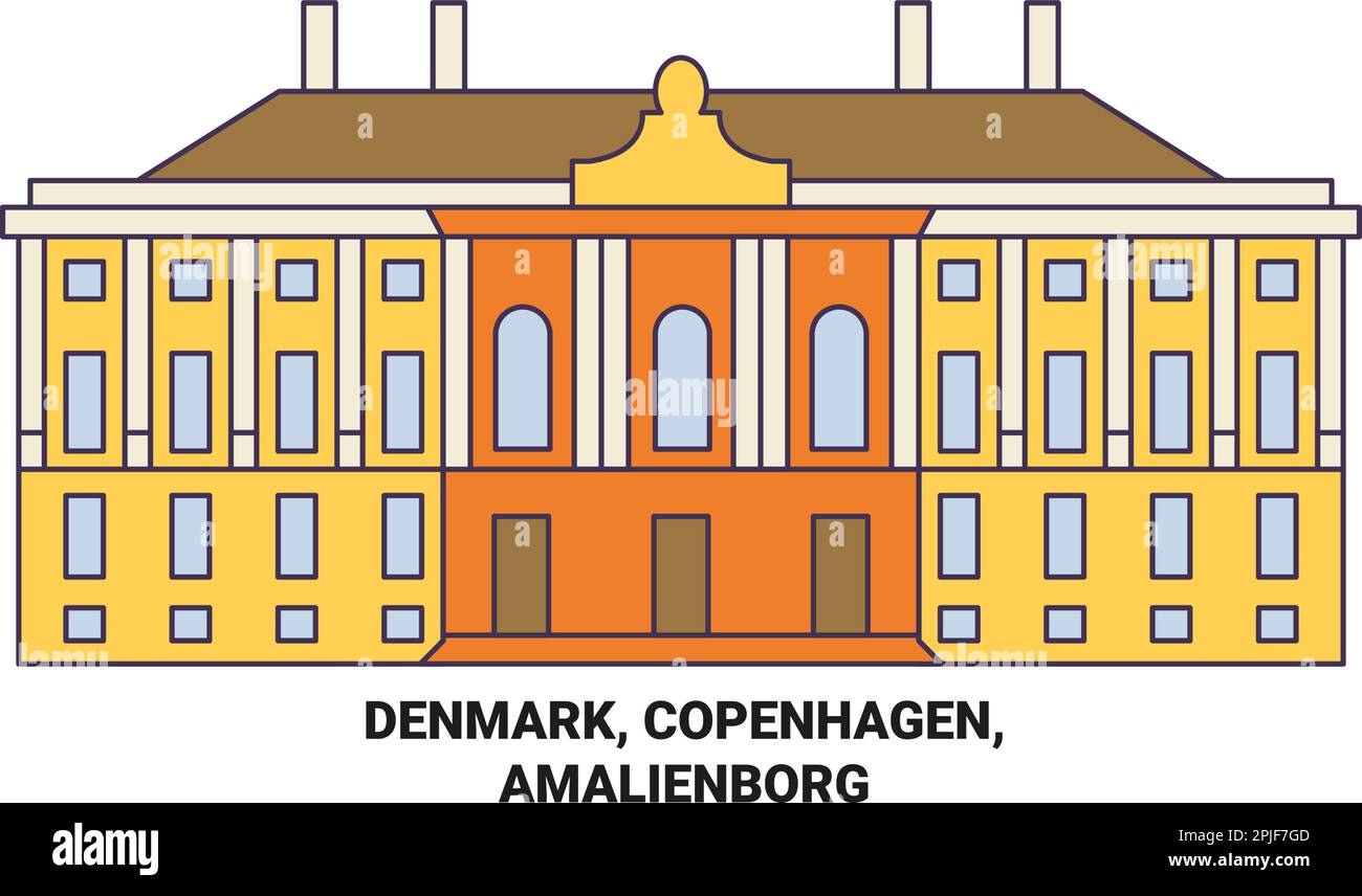 Denmark, Copenhagen, Amalienborg travel landmark vector illustration ...