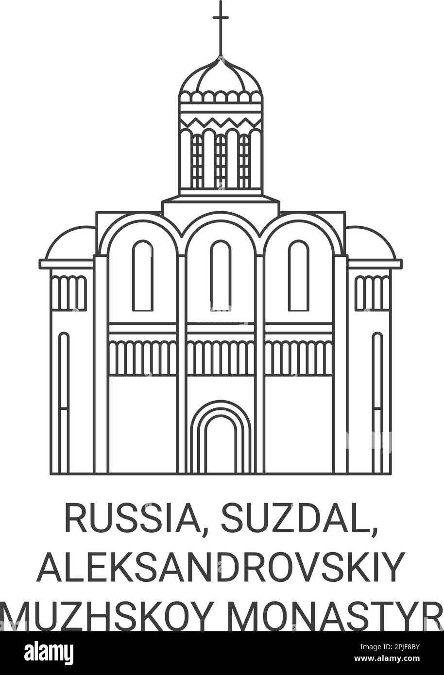 Russia, Suzdal, Aleksandrovskiy Muzhskoy Monastyr travel landmark vector illustration Stock Vector