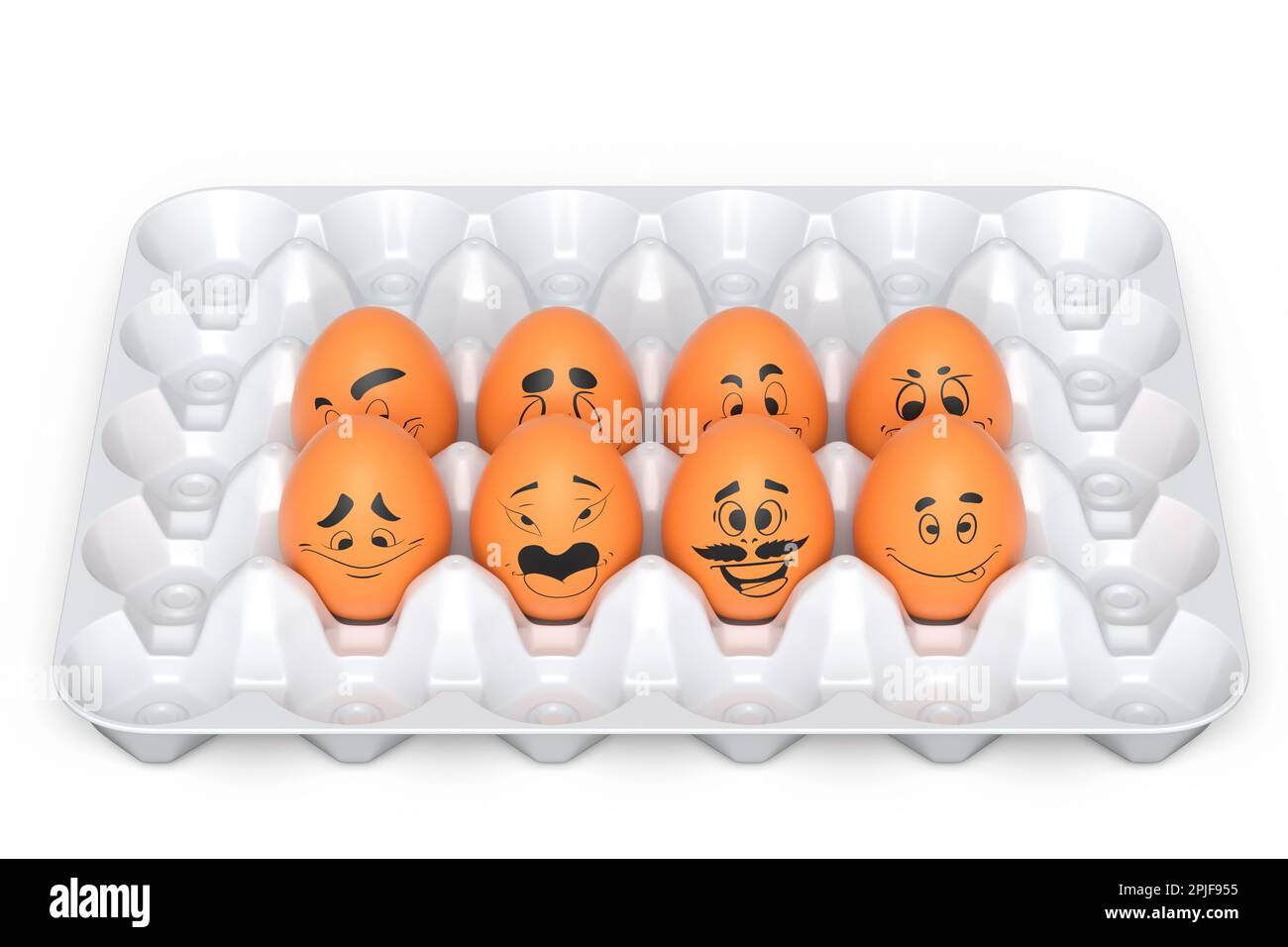 Farm white painted egg with expressions and funny face in plastic tray ...