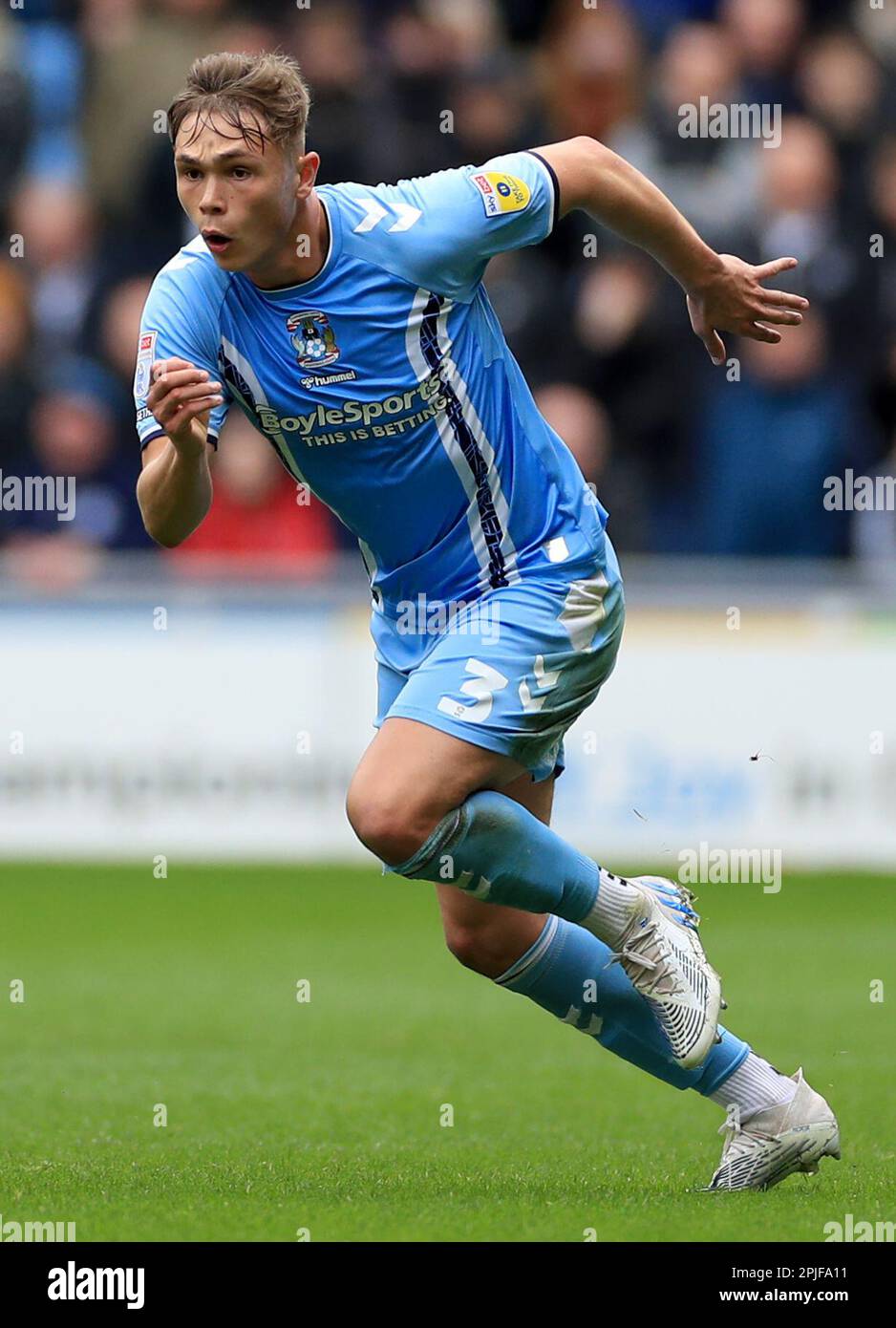 Coventry City's Callum Doyle in action during the Sky Bet Championship match at the Coventry Building Society Arena, Coventry. Picture date: Saturday April 1, 2023. Stock Photo