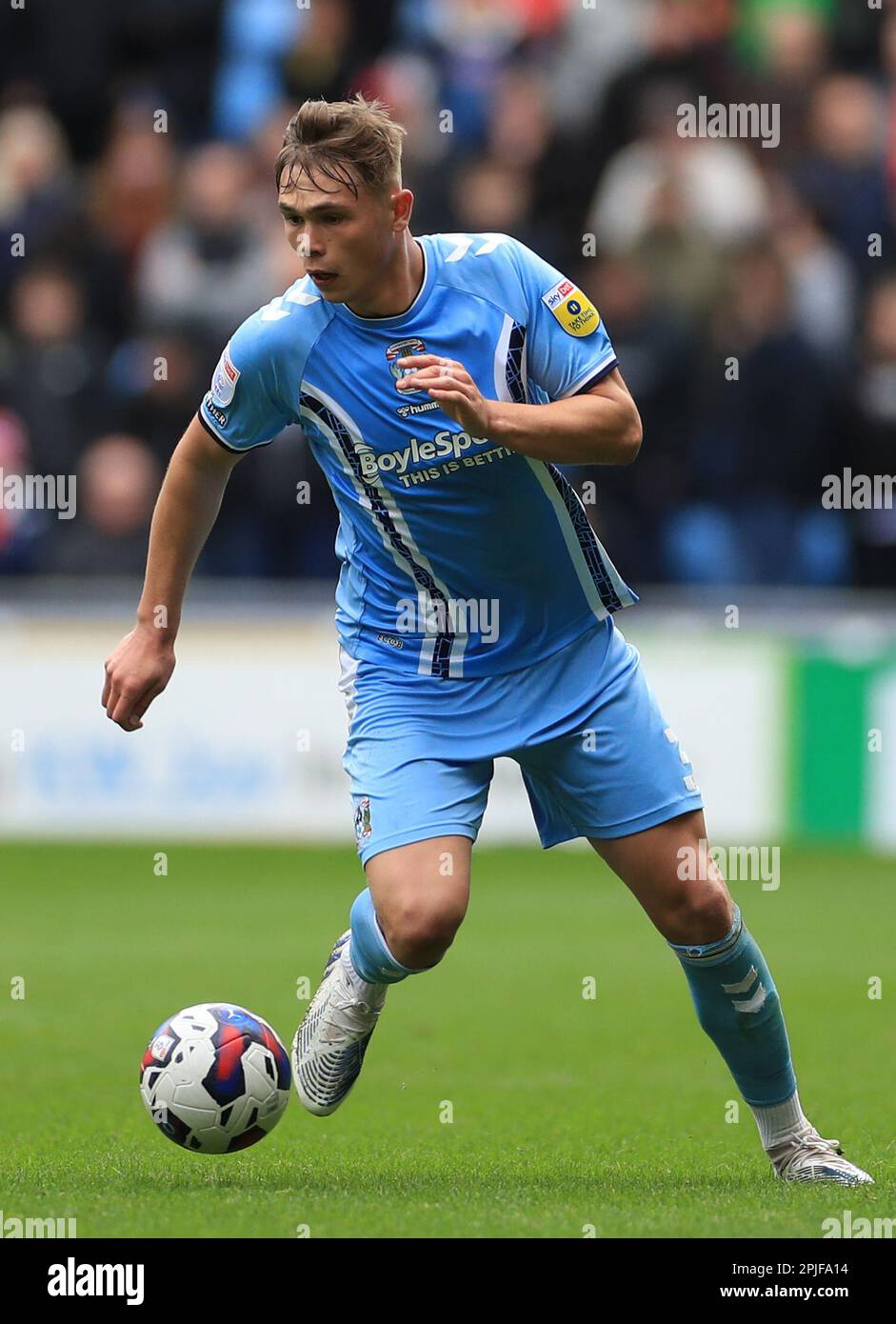 Coventry City's Callum Doyle in action during the Sky Bet Championship match at the Coventry Building Society Arena, Coventry. Picture date: Saturday April 1, 2023. Stock Photo