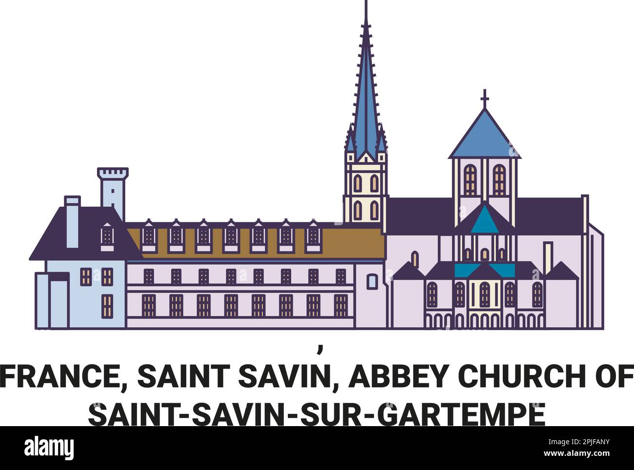 France, Saint Savin, Abbey Church Of Saintsavinsurgartempe travel landmark vector illustration Stock Vector