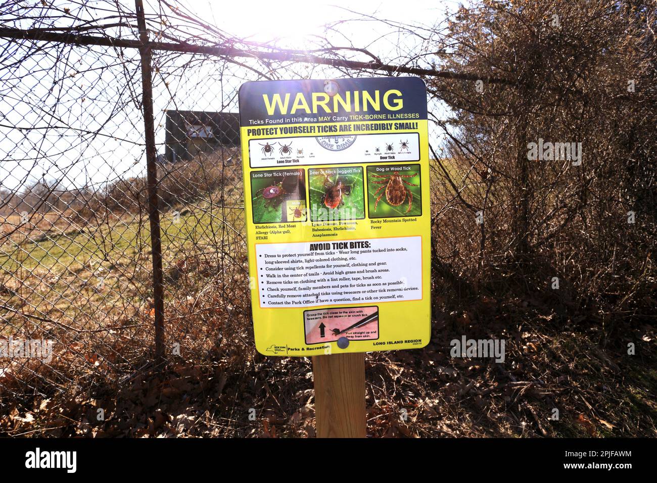 Tick warning sign montauk long island ny stock photo alamy