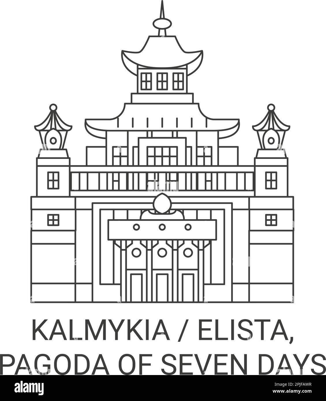 Russia, Kalmykia, Elista, Pagoda Of Seven Days travel landmark vector illustration Stock Vector